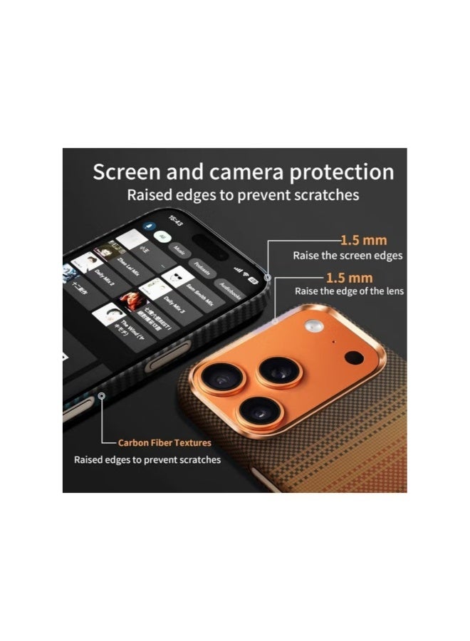 جراب لهاتف آيفون 17 برو ماكس متوافق مع MagSafe، جراب رفيع وخفيف الوزن يوفر إحساسًا بعدم وجود غطاء، تصميم بنمط ألياف الكربون (لون رمادي غروب الشمس) - Image 2